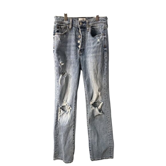 Pistola Distressed Light Wash Button-Fly Straight-Leg Jeans Size 25 EUC - Picture 1 of 10